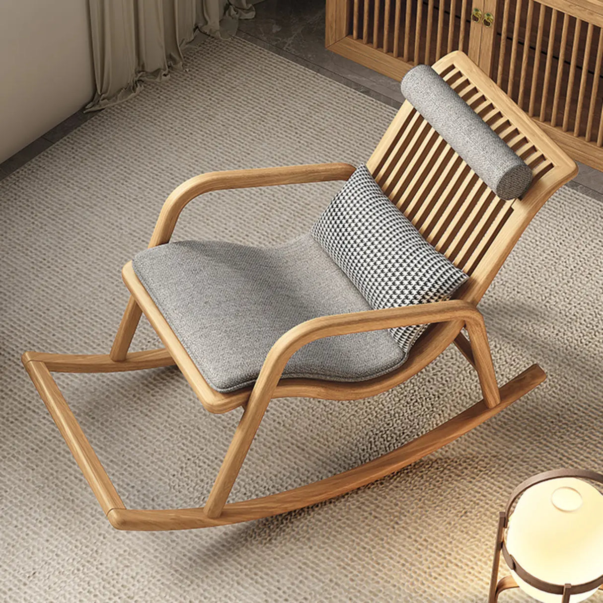 Traditional Brown Wood Track Arms Rocking Chair Image - 3