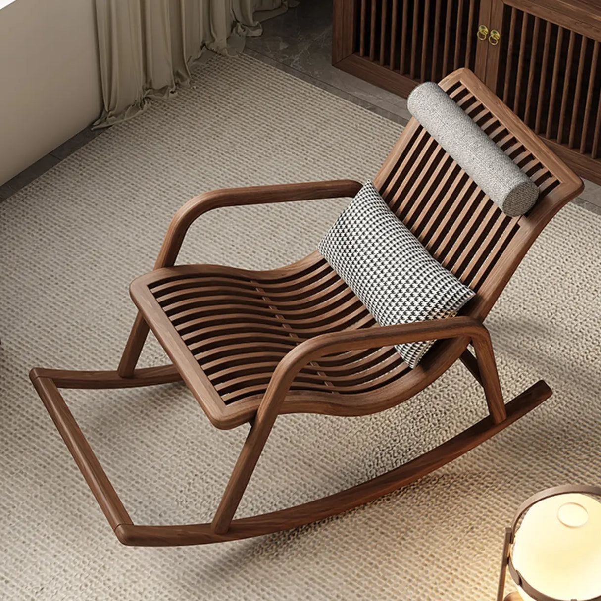 Traditional Brown Wood Track Arms Rocking Chair Image - 8