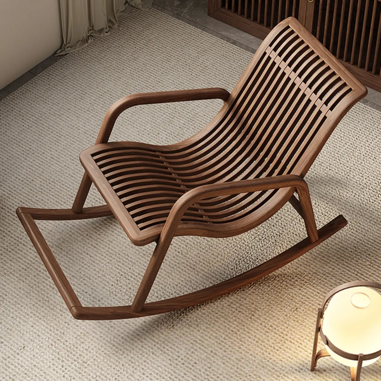 Traditional Brown Wood Track Arms Rocking Chair Image - 9