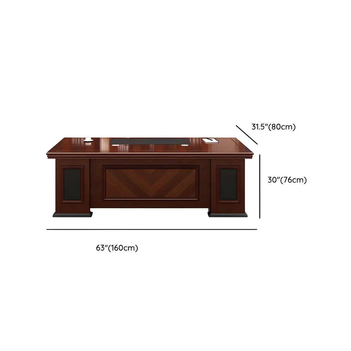 Traditional Brown Wooden Sledge Long Executive Desk 