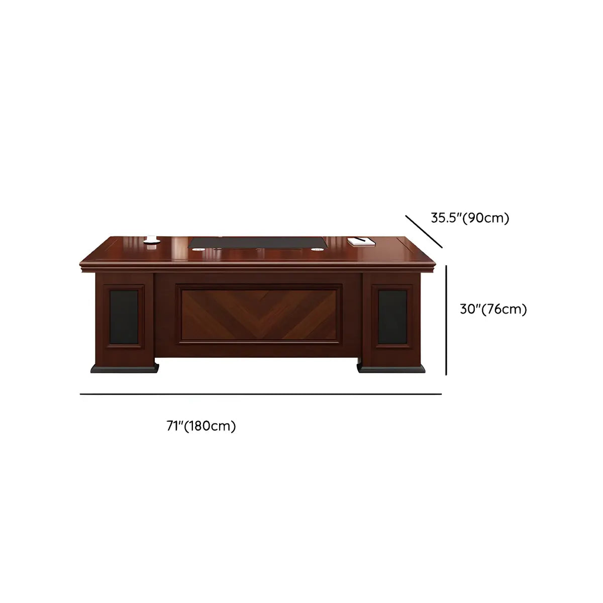 Traditional Brown Wooden Sledge Long Executive Desk Image - 11