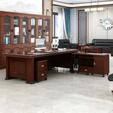 Traditional Brown Wooden Sledge Long Executive Desk Image - 4