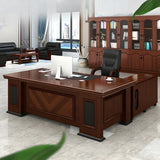 Traditional Brown Wooden Sledge Long Executive Desk Image - 8