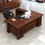 Traditional Brown Wooden Sledge Long Executive Desk Image - 9