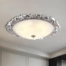 Traditional Carving Silver Dome Glass Flush Mount Light Image - 1