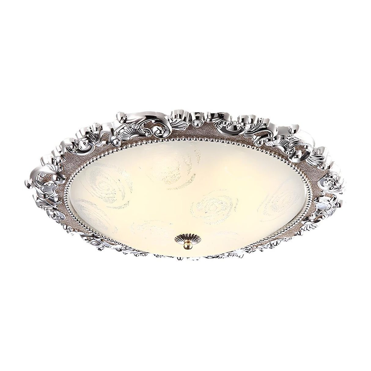 Traditional Carving Silver Dome Glass Flush Mount Light Image - 3