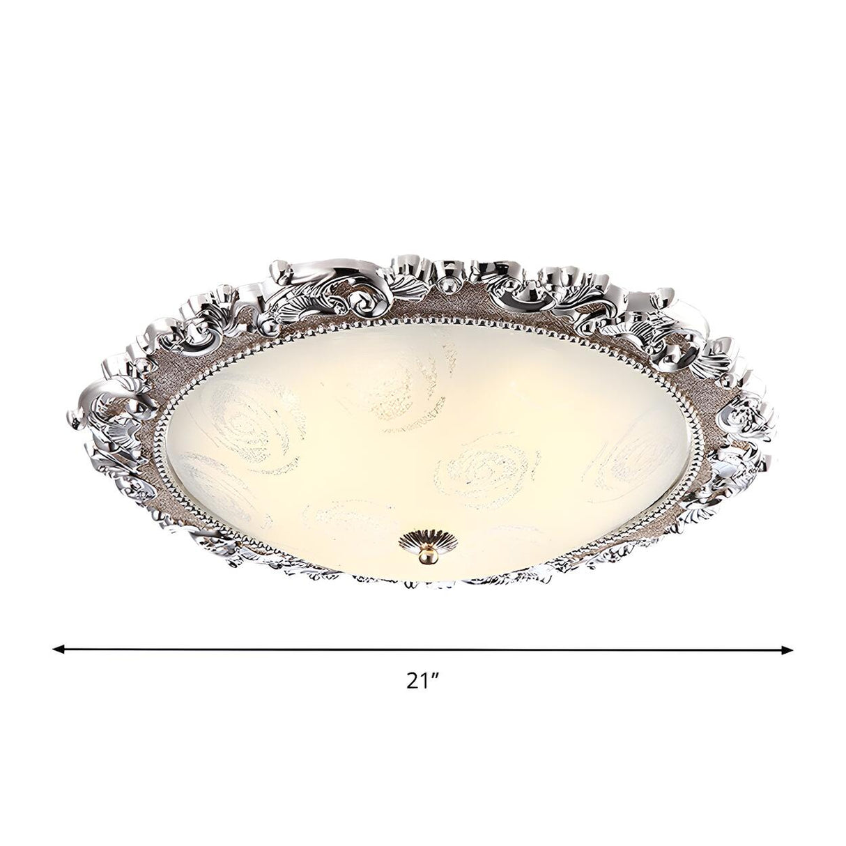 Traditional Carving Silver Dome Glass Flush Mount Light 