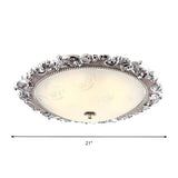 Traditional Carving Silver Dome Glass Flush Mount Light #size