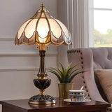 Traditional Dome Frosted Glass Shade Bronze Table Lamp Image - 4