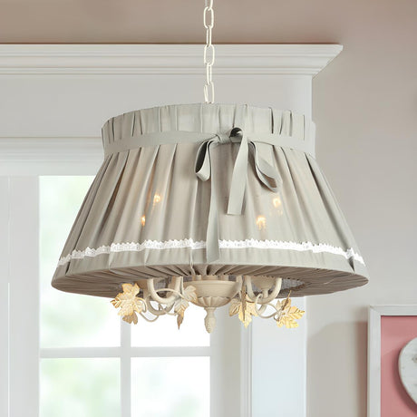 Traditional Fabric Drum Dining Room Pendant Chandelier Image - 2