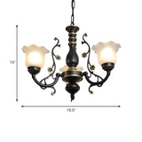 Traditional Frosted Glass Flower Black Metal Chandelier Image - 10