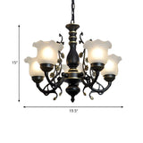 Traditional Frosted Glass Flower Black Metal Chandelier Image - 11