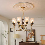 Traditional Globe Glass Walnut Wood Ceiling Chandelier Image - 5