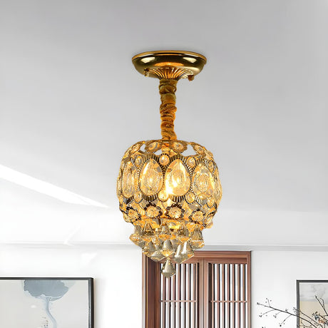 Traditional Gold Crystal Pendant Flush Mount Light Image - 2