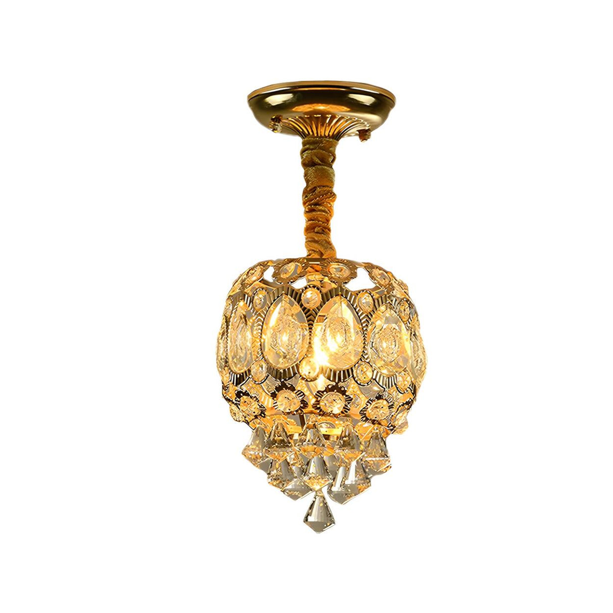 Traditional Gold Crystal Pendant Flush Mount Light Image - 3