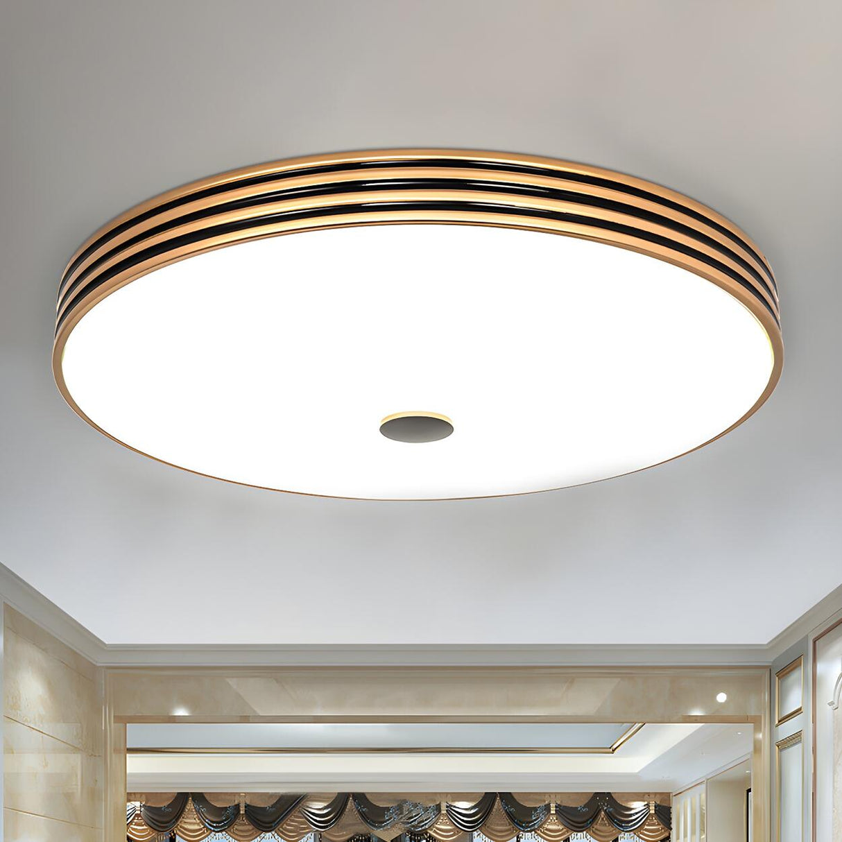 Traditional Gold Round LED Flush Mount Ceiling Light Image - 1