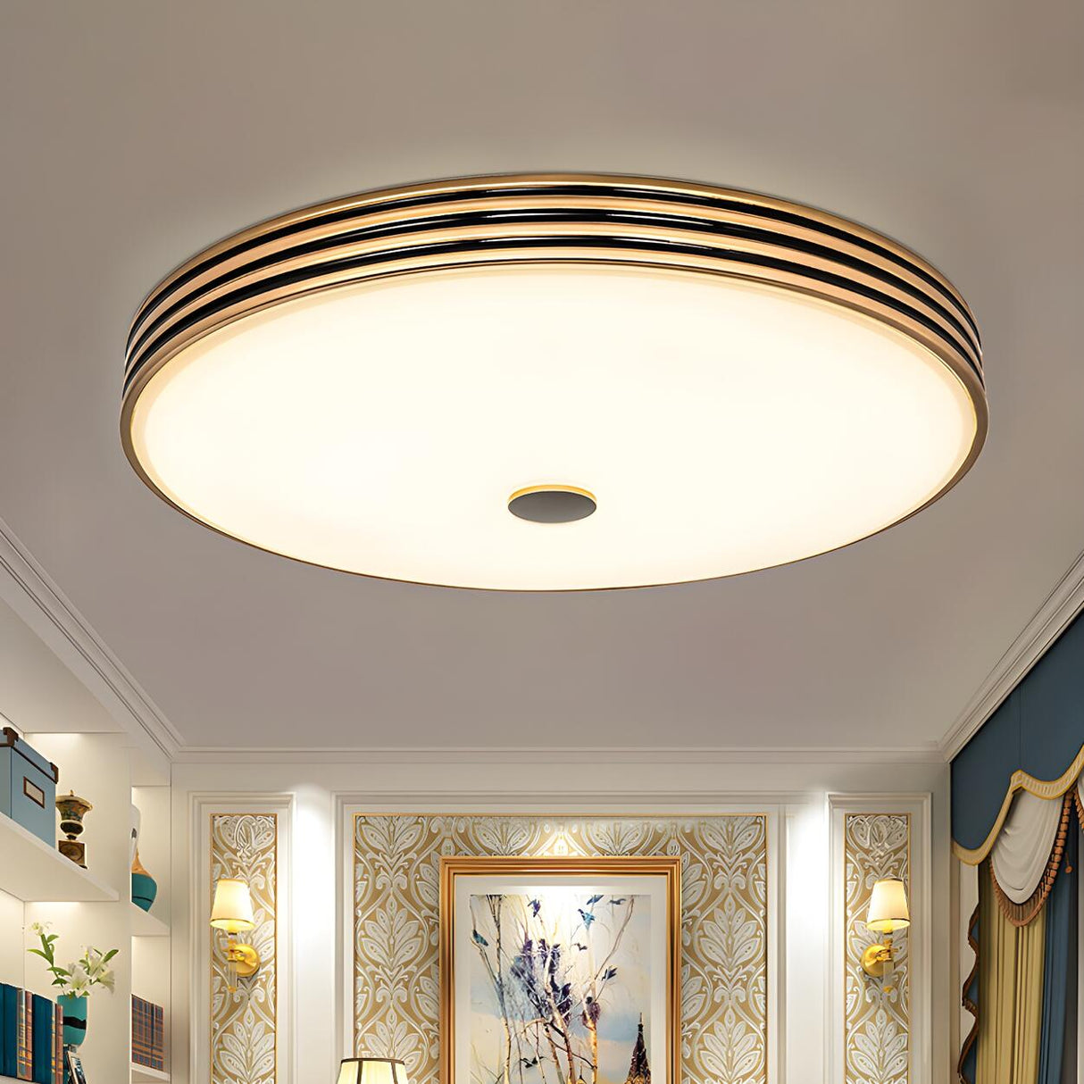 Traditional Gold Round LED Flush Mount Ceiling Light Image - 2