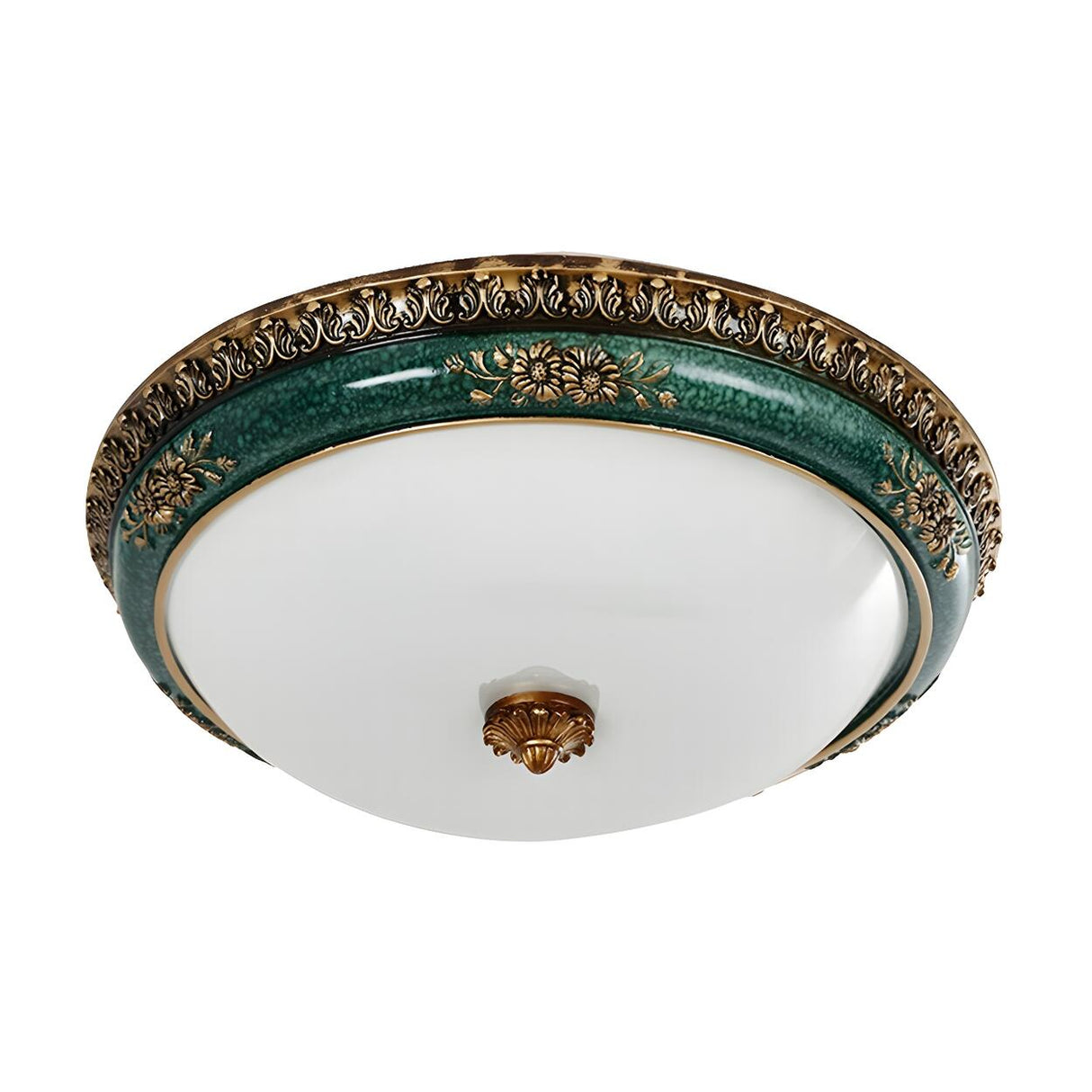 Traditional Green Bowl Shape Glass LED Flush Mount Lamp Image - 2