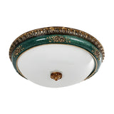 Traditional Green Bowl Shape Glass LED Flush Mount Lamp Image - 2