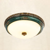 Traditional Green Bowl Shape Glass LED Flush Mount Lamp Image - 3