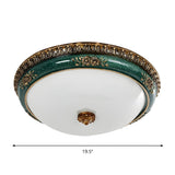 Traditional Green Bowl Shape Glass LED Flush Mount Lamp Image - 6