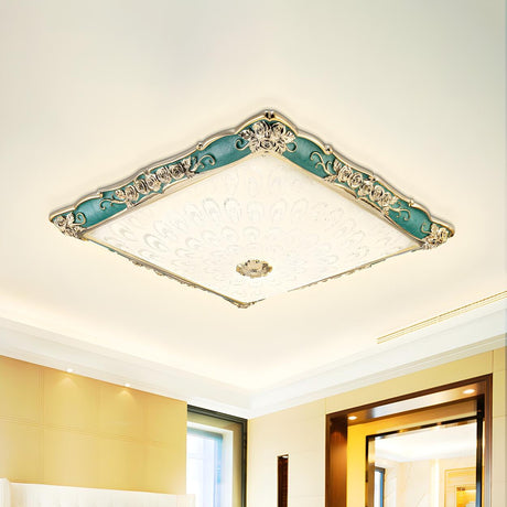 Traditional Green Square LED Flush Mount Ceiling Light Image - 1