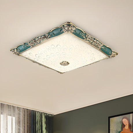 Traditional Green Square LED Flush Mount Ceiling Light Image - 2