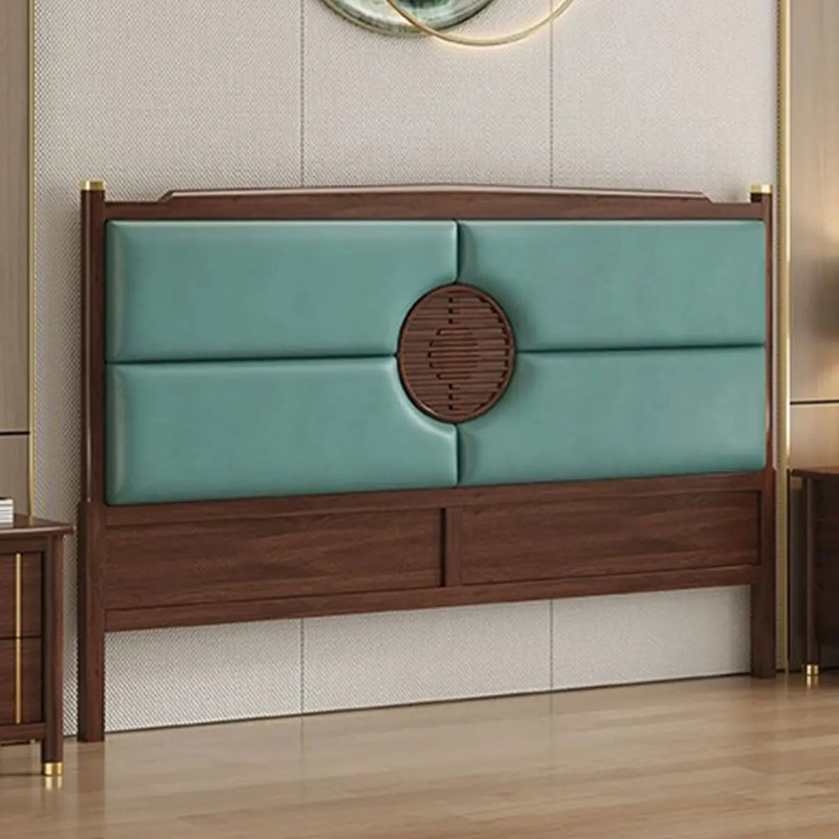 Traditional Green Upholstered Scooped Headboard Image - 7