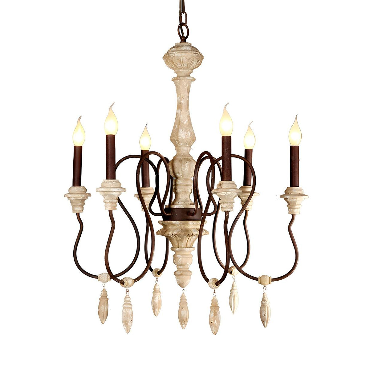 Traditional Ivory Candelabra Wooden Ceiling Chandelier Image - 3