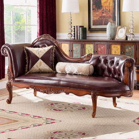 Traditional Leather Tufted Upholstered Left-Arm Chaise Image - 1