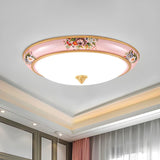 Traditional Pink Bowl Shape Glass LED Flush Mount Light Image - 2