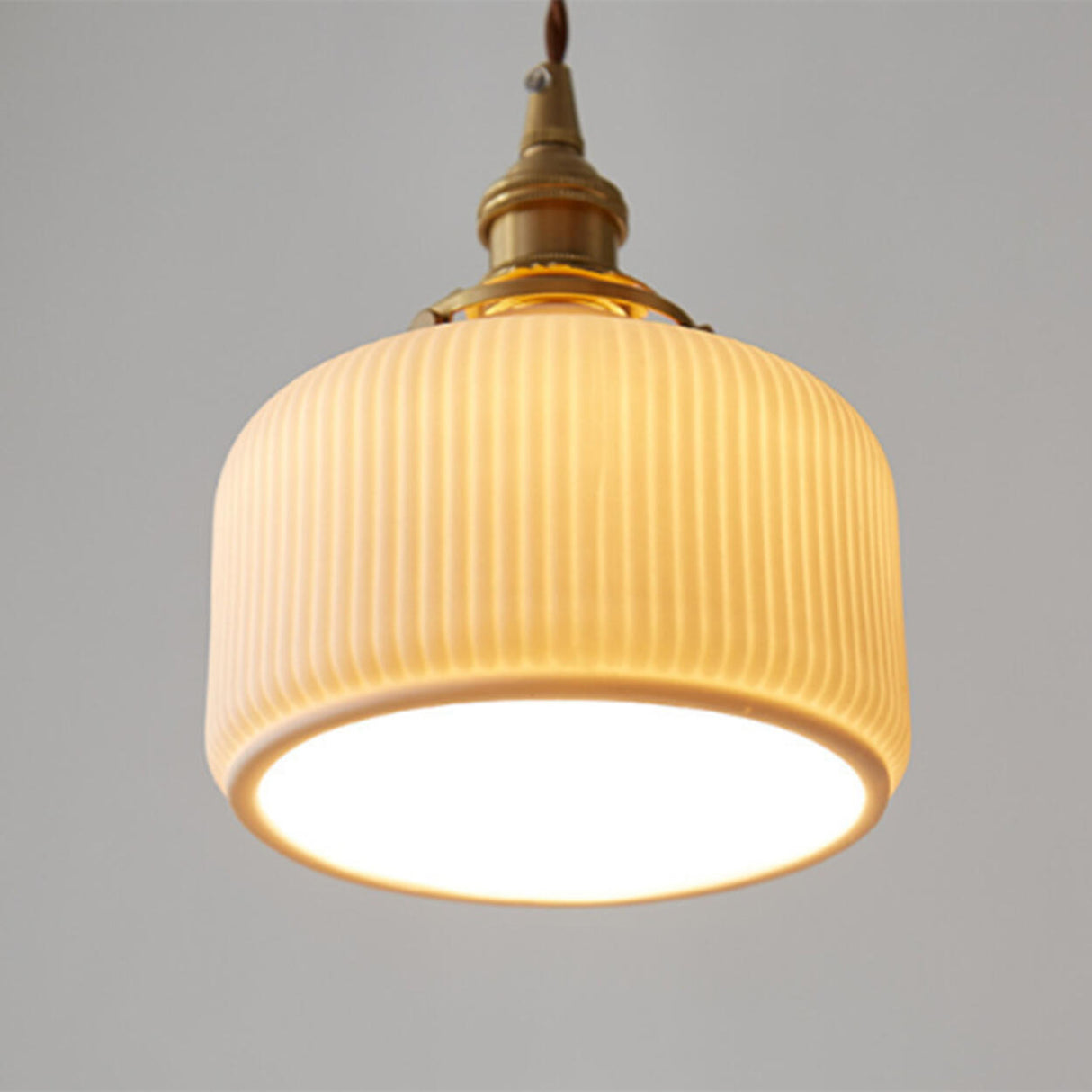 Traditional Ribbed Gold Ceramics Dome Bedroom Pendant Light Image - 13