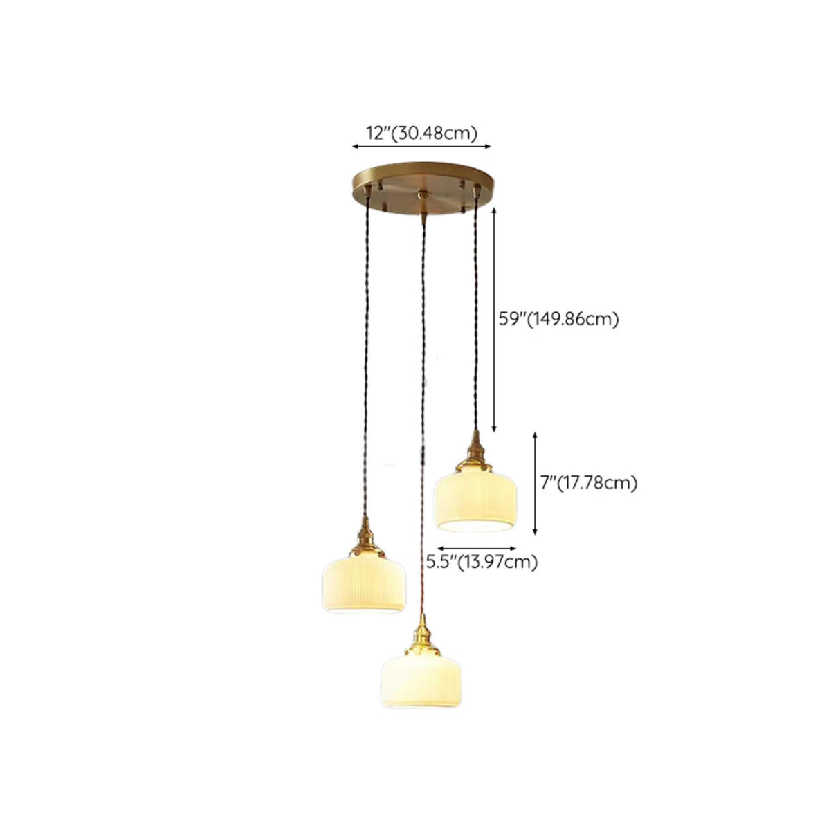 Traditional Ribbed Gold Ceramics Dome Bedroom Pendant Light Image - 15