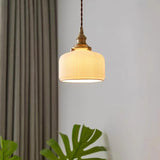 Traditional Ribbed Gold Ceramics Dome Bedroom Pendant Light Image - 7