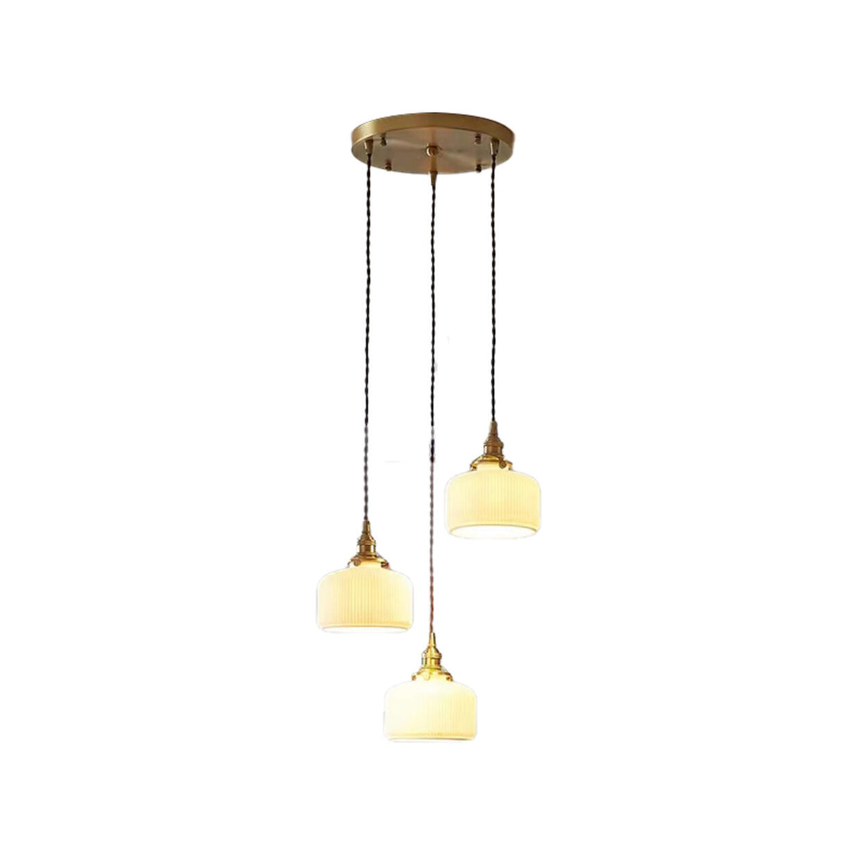 Traditional Ribbed Gold Ceramics Dome Bedroom Pendant Light Image - 9