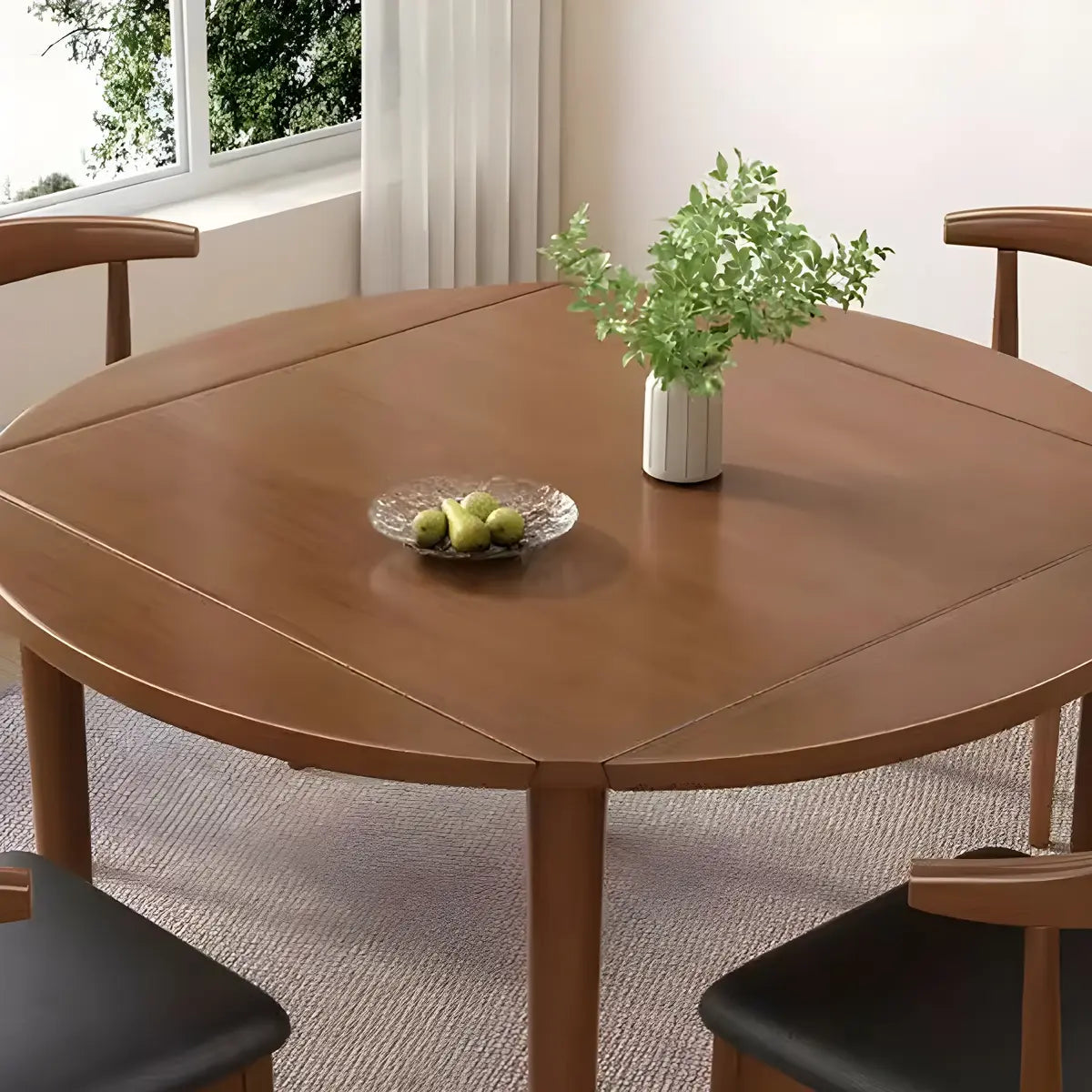 Traditional Round Foldable Solid Wood Dining Table Drop Leaf Image - 10