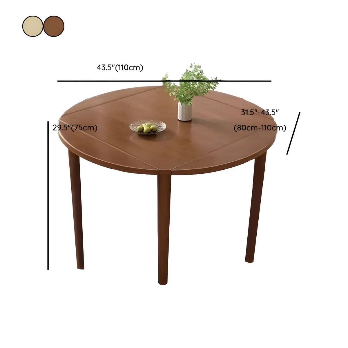 Traditional Round Foldable Solid Wood Dining Table Drop Leaf 