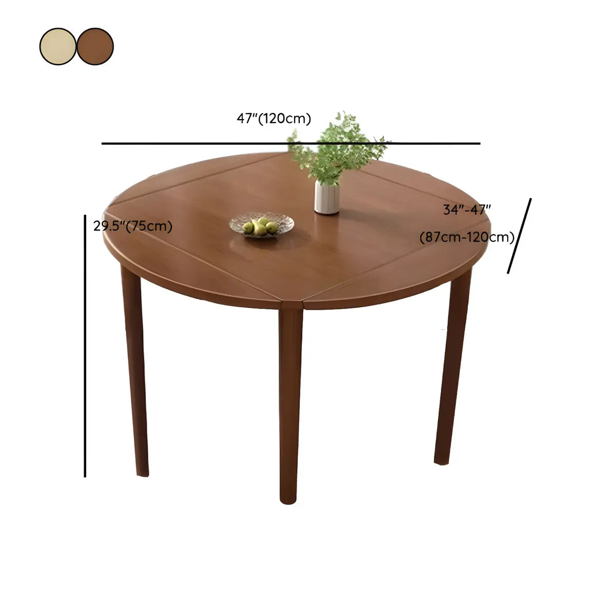 Traditional Round Foldable Solid Wood Dining Table Drop Leaf Image - 17