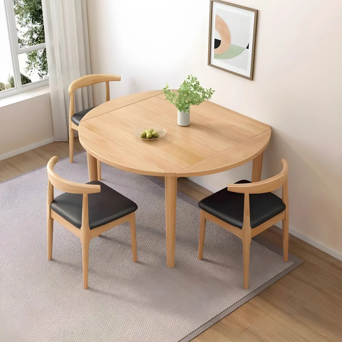 Traditional Round Foldable Solid Wood Dining Table Drop Leaf Image - 4