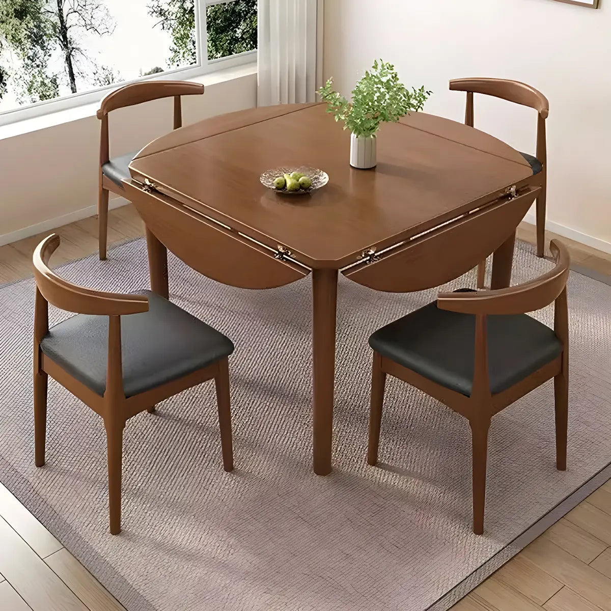 Traditional Round Foldable Solid Wood Dining Table Drop Leaf Image - 5