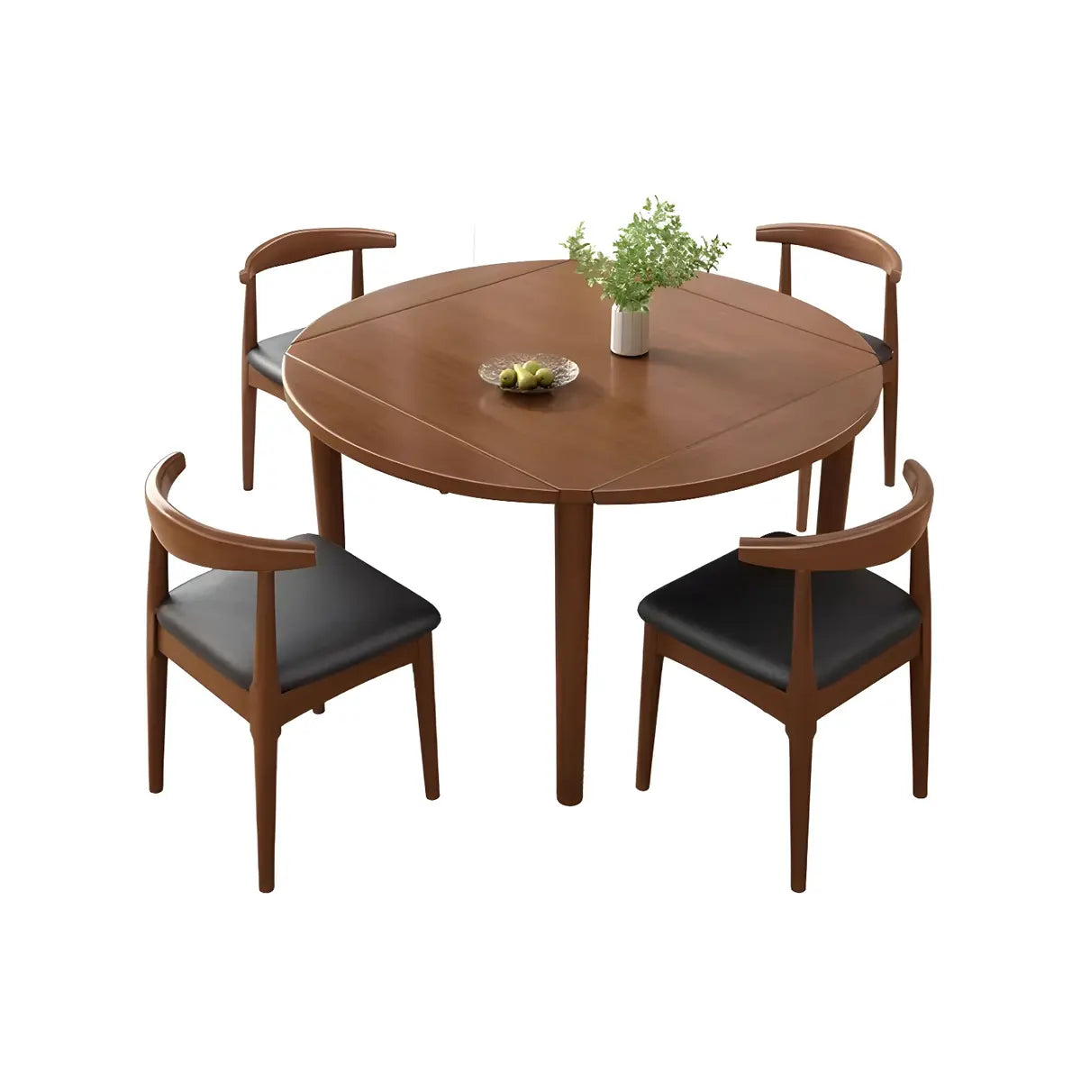 Traditional Round Foldable Solid Wood Dining Table Drop Leaf Image - 7