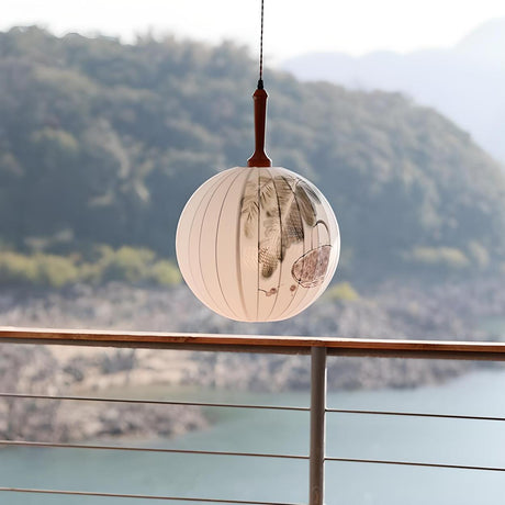 Traditional Round Paper Lantern Globe Pendant Light Image - 1