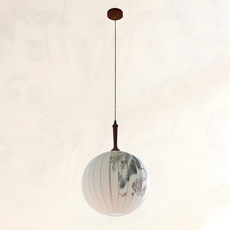 Traditional Round Paper Lantern Globe Pendant Light Image - 2