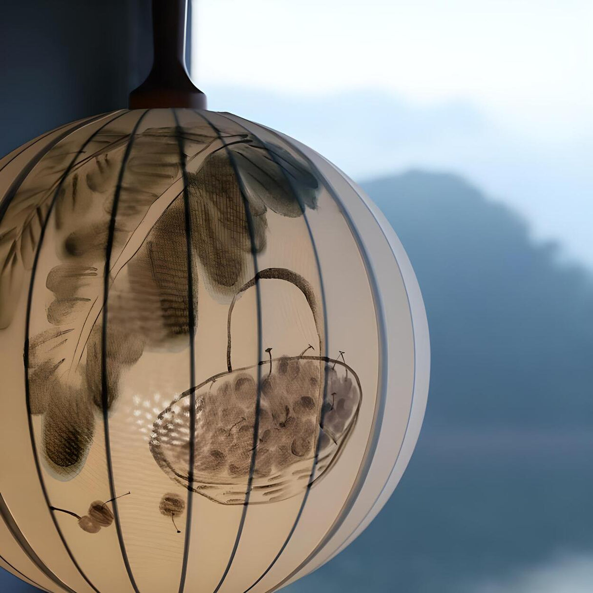 Traditional Round Paper Lantern Globe Pendant Light Image - 6