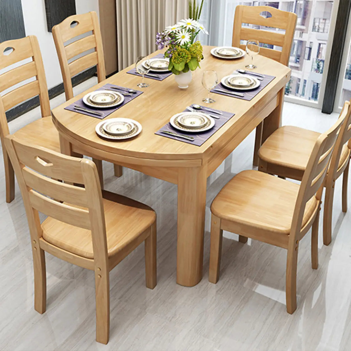 Traditional Round Rubberwood Dining Table Extension Image - 2