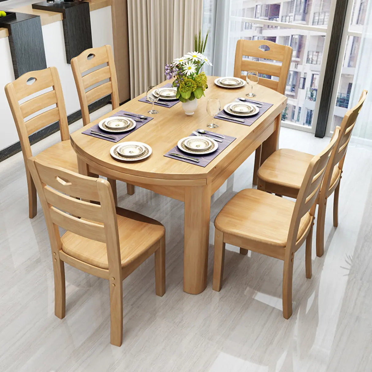 Traditional Round Rubberwood Dining Table Extension Image - 4