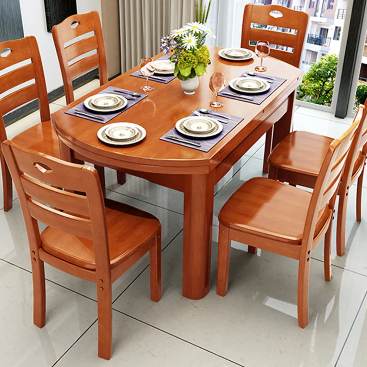 Traditional Round Rubberwood Dining Table Extension Image - 5