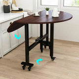 Traditional Round Wooden Drop Leaf Dining Table Kitchen Image - 8