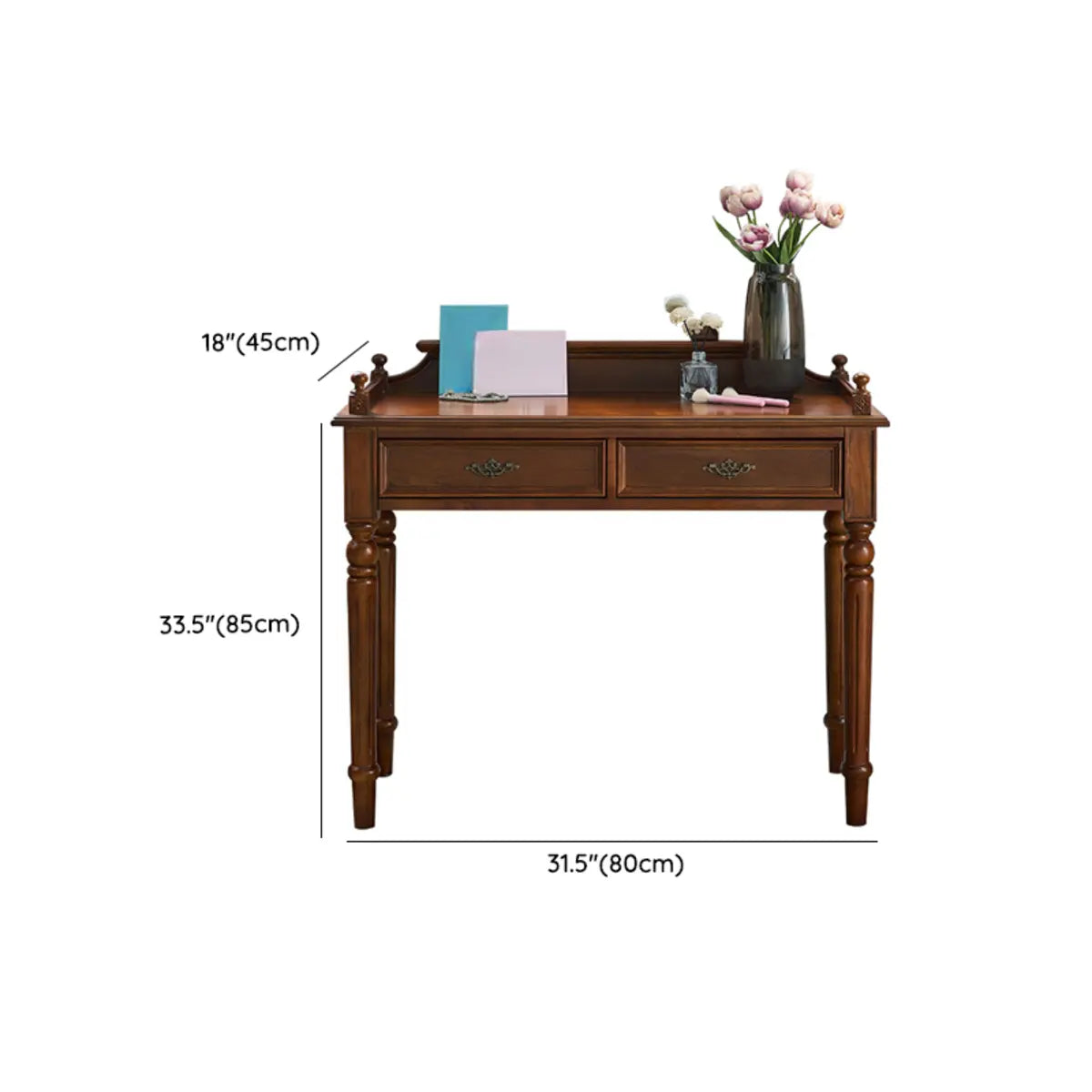 Traditional Rubberwood Rectangle Drawers Writing Desk 