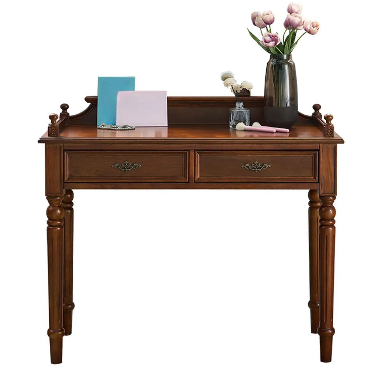 Traditional Rubberwood Rectangle Drawers Writing Desk Image - 2